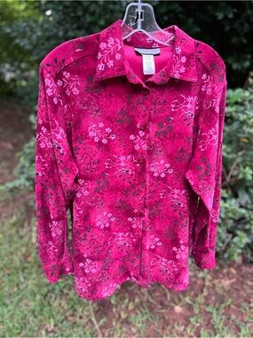 Notations Fuchsia Floral Button-Up long sleeve Blouse  PL
